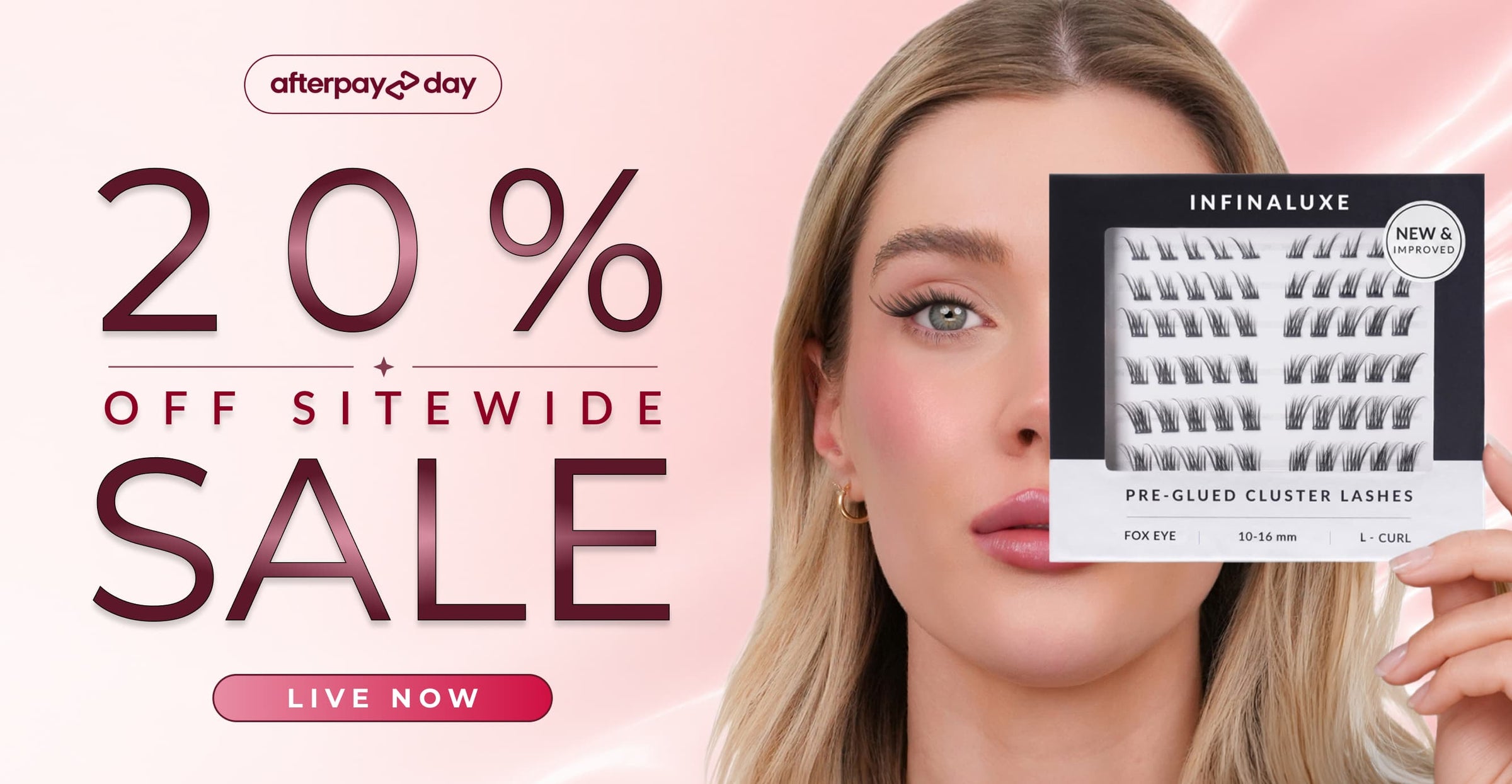 20% off sitewide at Infinaluxe. Shop pre-glued and DIY lash extension kits.