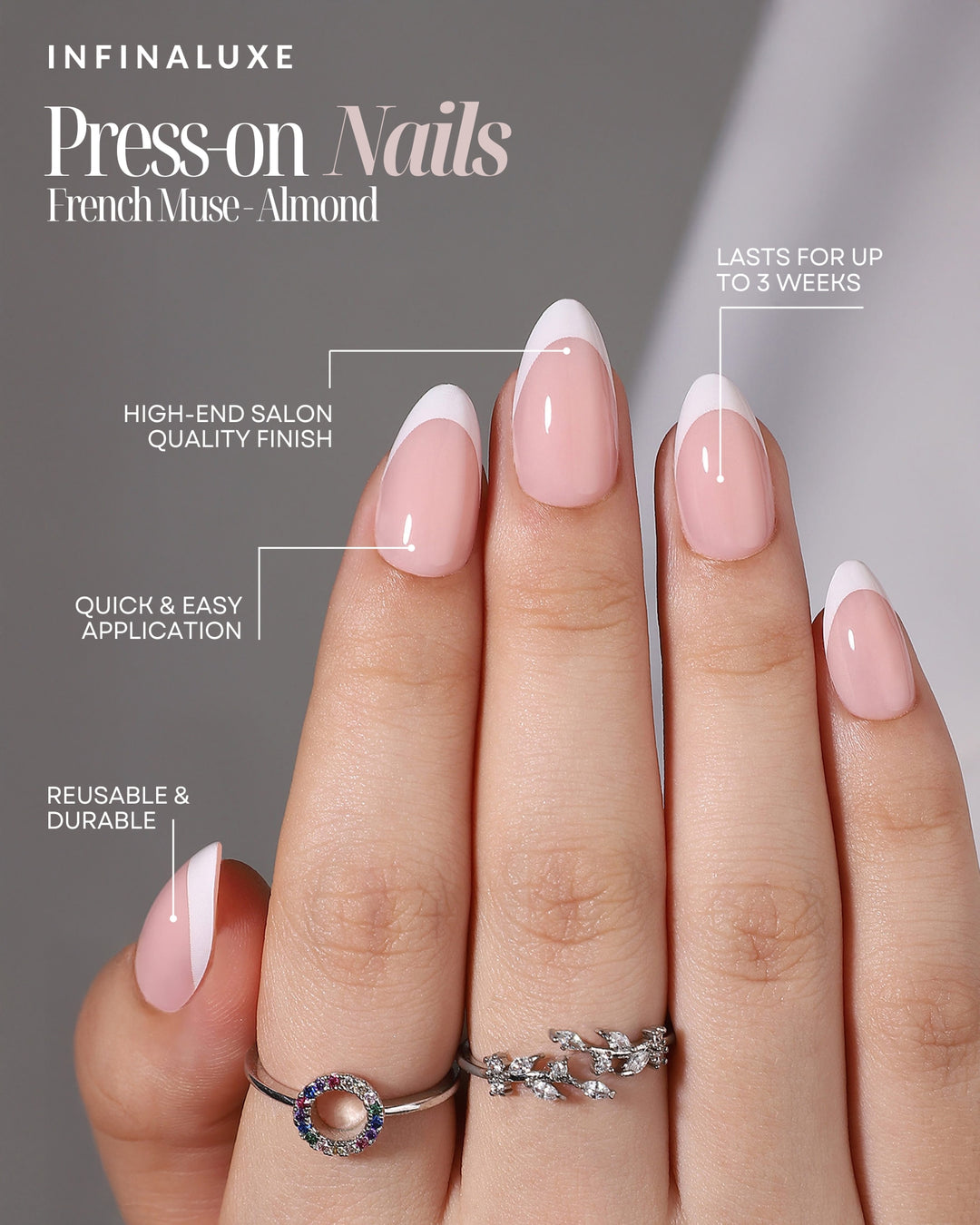 Infinaluxe Press-On Nails - French Muse - Almond