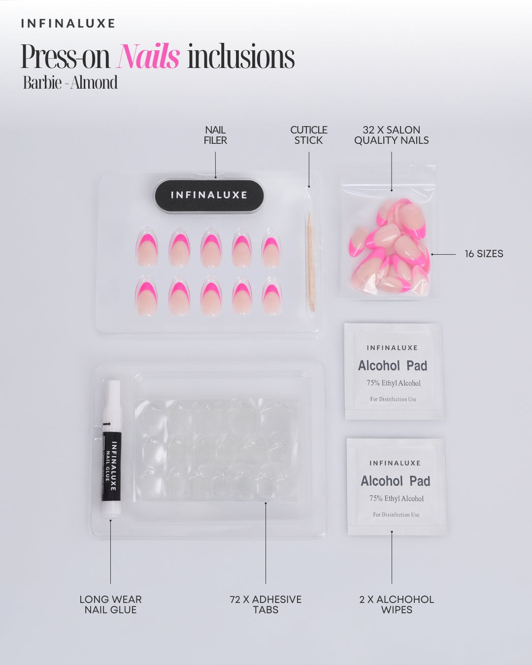 Infinaluxe Press-On Nails - Barbie - Almond