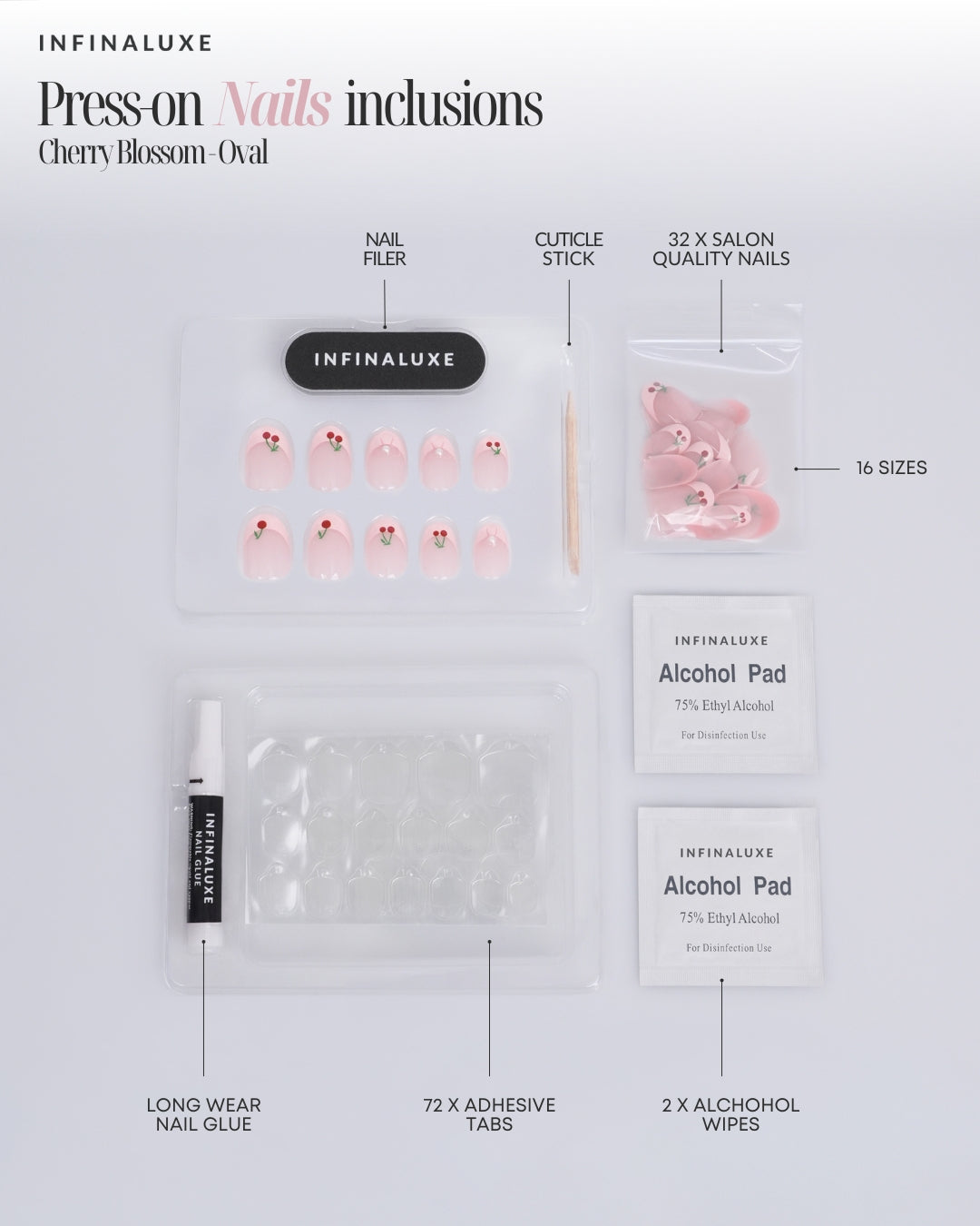 Infinaluxe Press-On Nails - Cherry Blossom - Oval