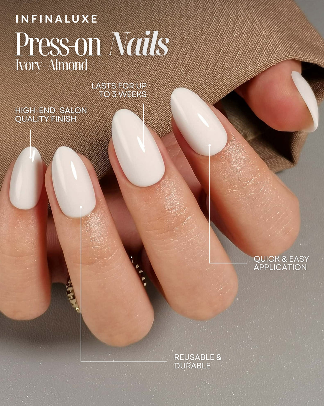 Infinaluxe Press-On Nails - Ivory - Almond