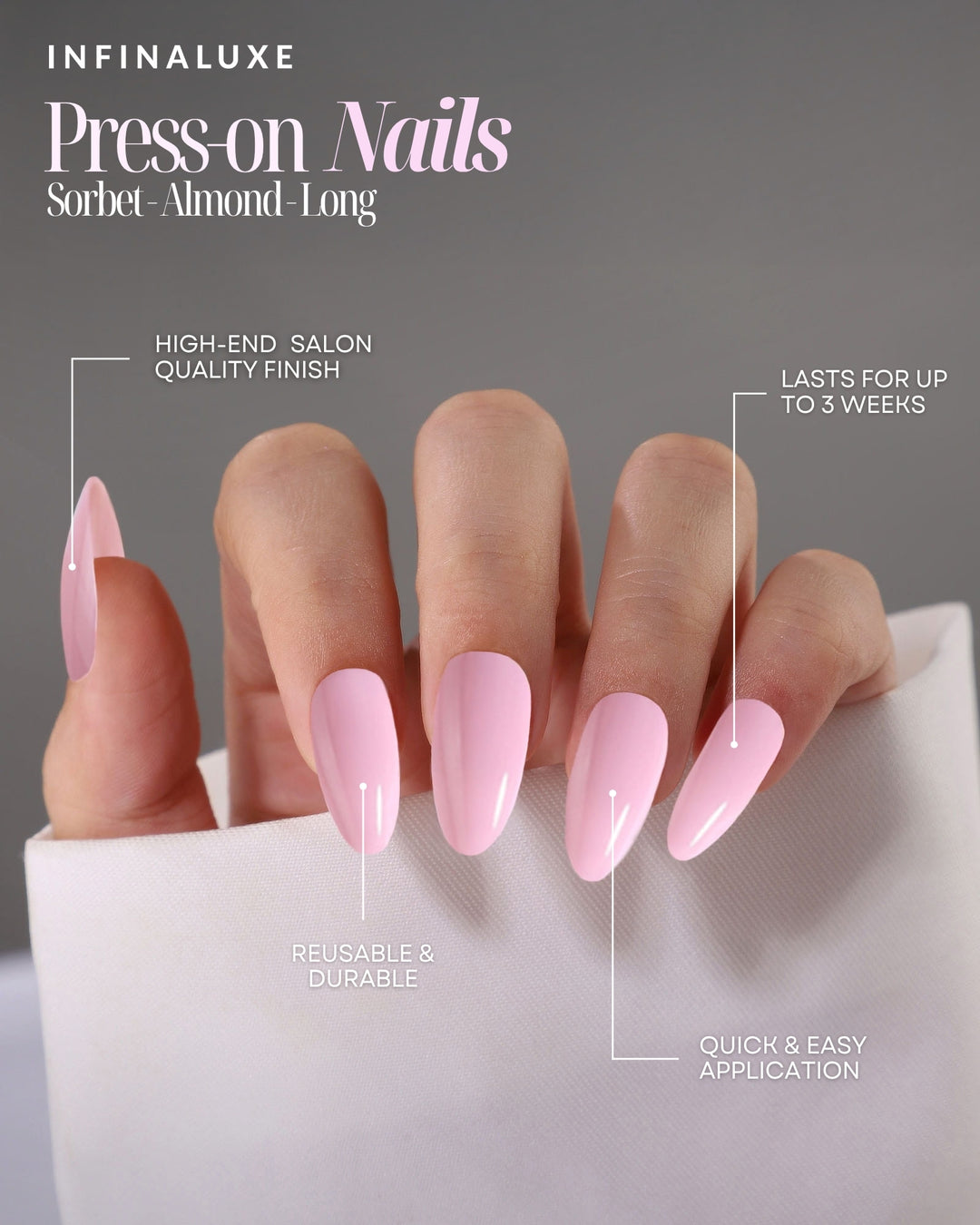 Infinaluxe Press-On Nails - Sorbet - Almond (Long)