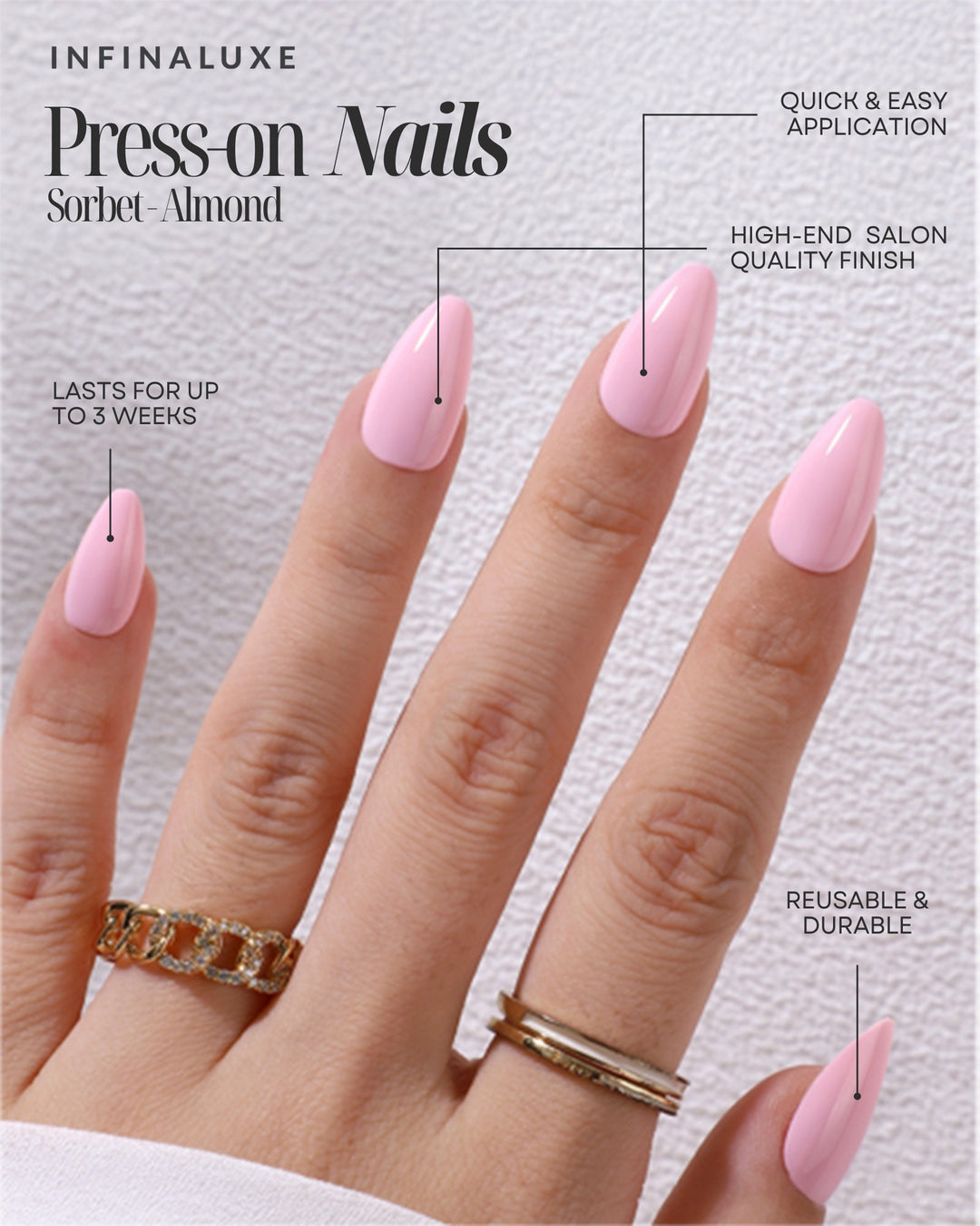 Infinaluxe Press-On Nails - Sorbet - Almond (Medium)