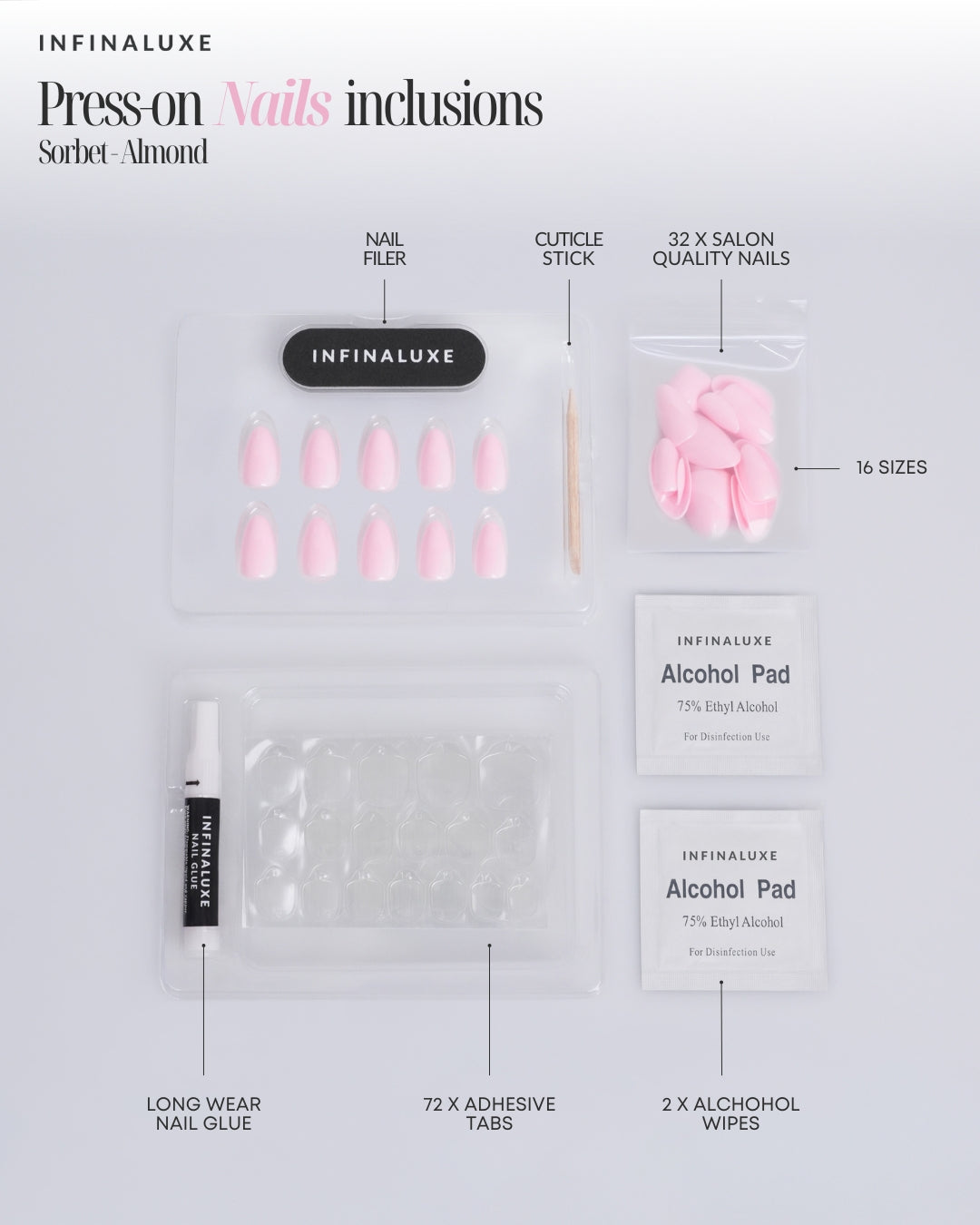 Infinaluxe Press-On Nails - Sorbet - Almond (Medium)