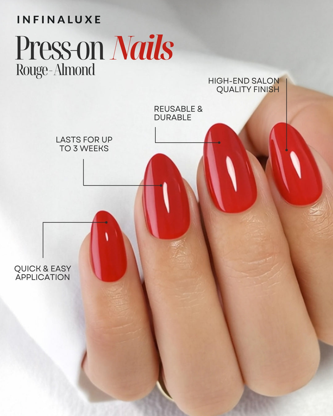 Infinaluxe Press-On Nails - Rouge - Almond