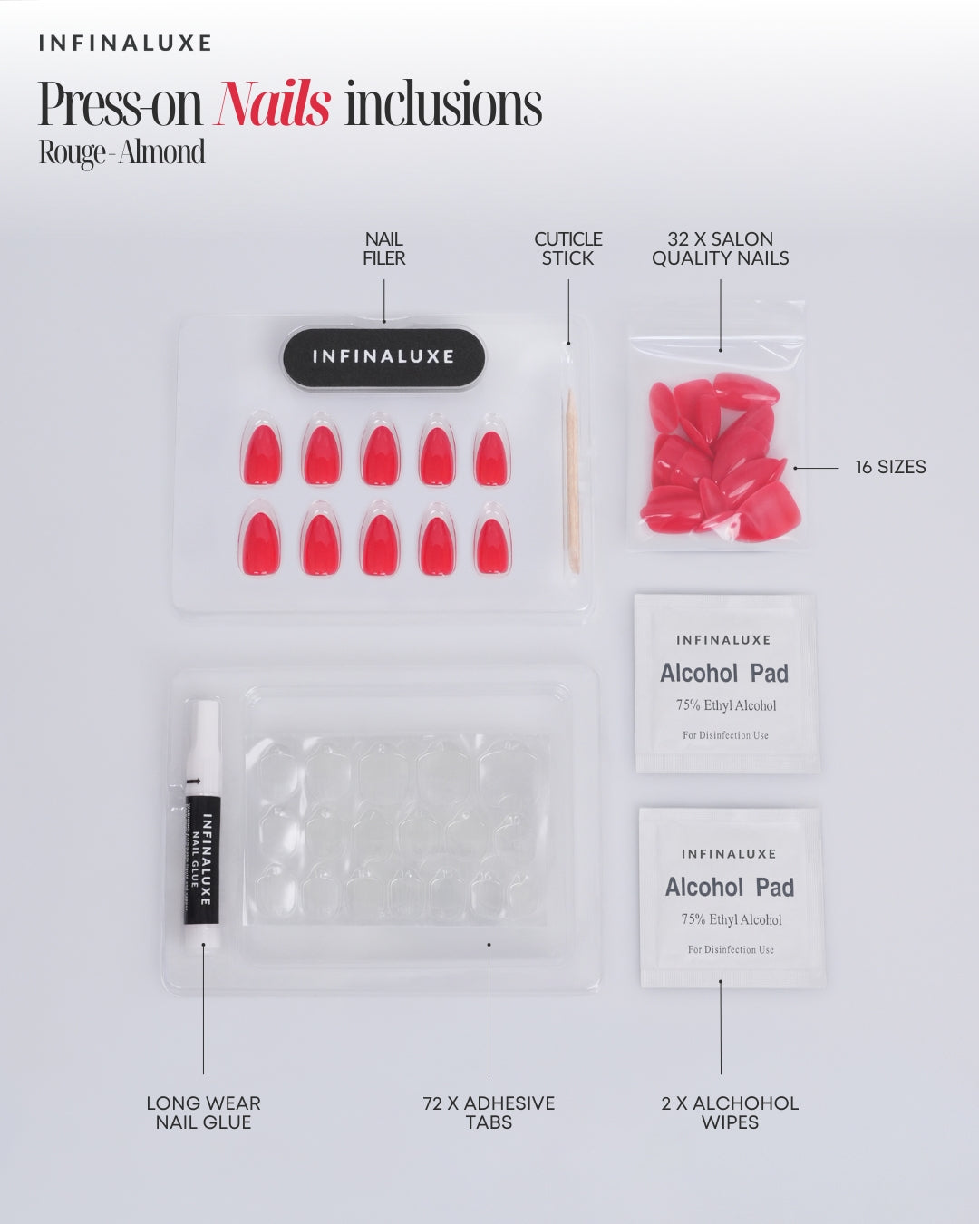Infinaluxe Press-On Nails - Rouge - Almond
