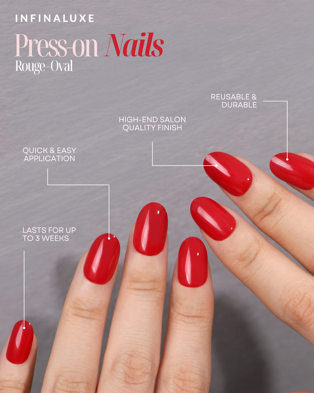 Infinaluxe Press-On Nails - Rouge - Oval