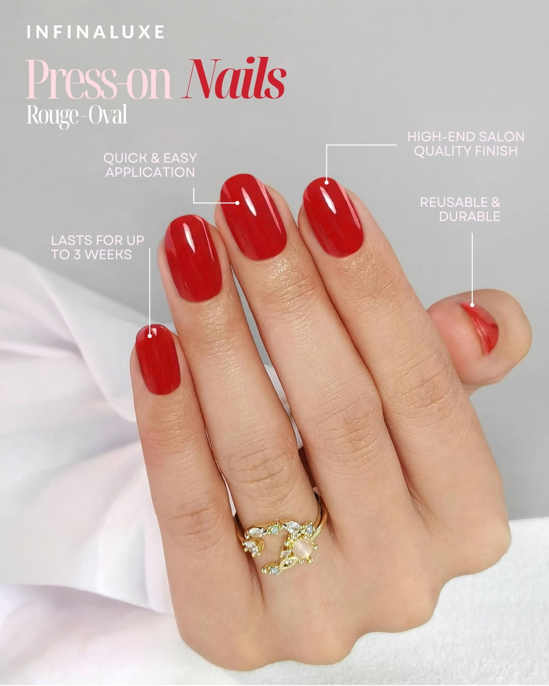 Infinaluxe Press-On Nails - Rouge - Oval