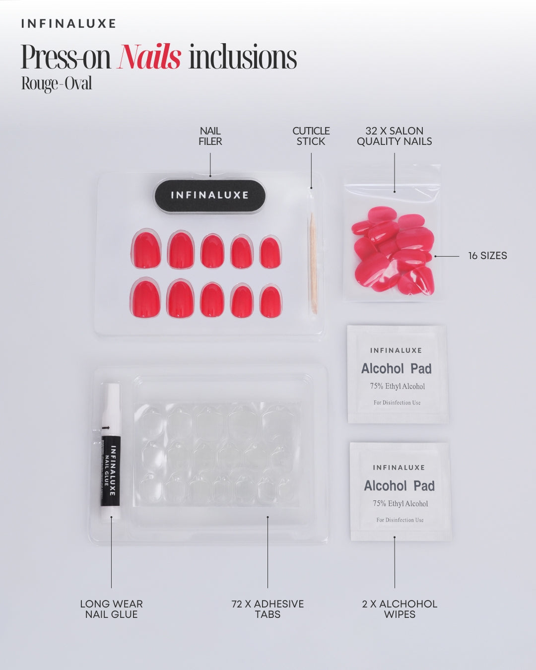 Infinaluxe Press-On Nails - Rouge - Oval
