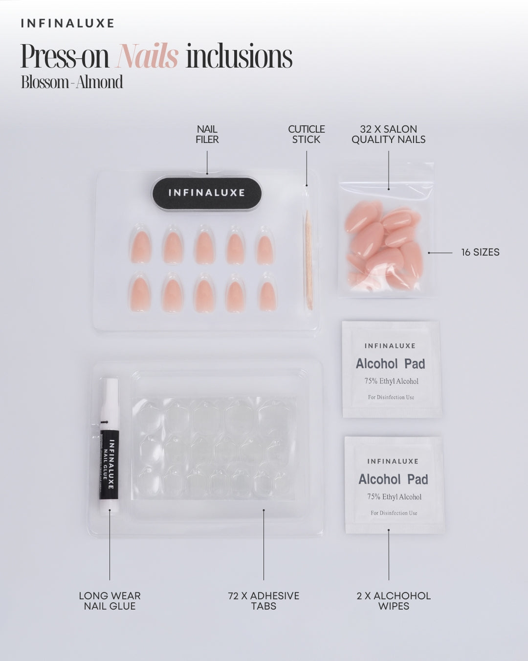 Infinaluxe Press-On Nails - Blossom - Almond
