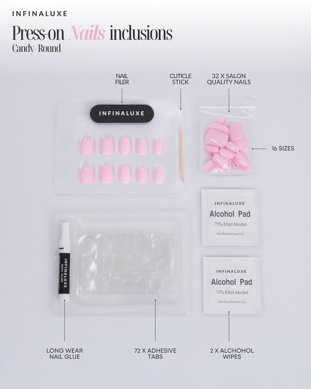 Infinaluxe Press-On Nails - Candy - Round