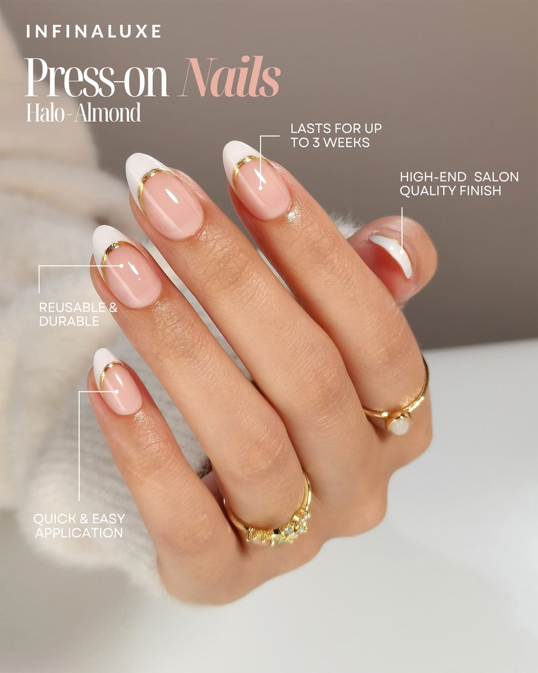 Infinaluxe Press-On Nails - Halo - Almond