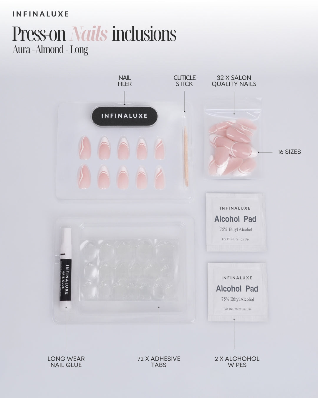 Infinaluxe Press-On Nails - Aura - Almond (Long)