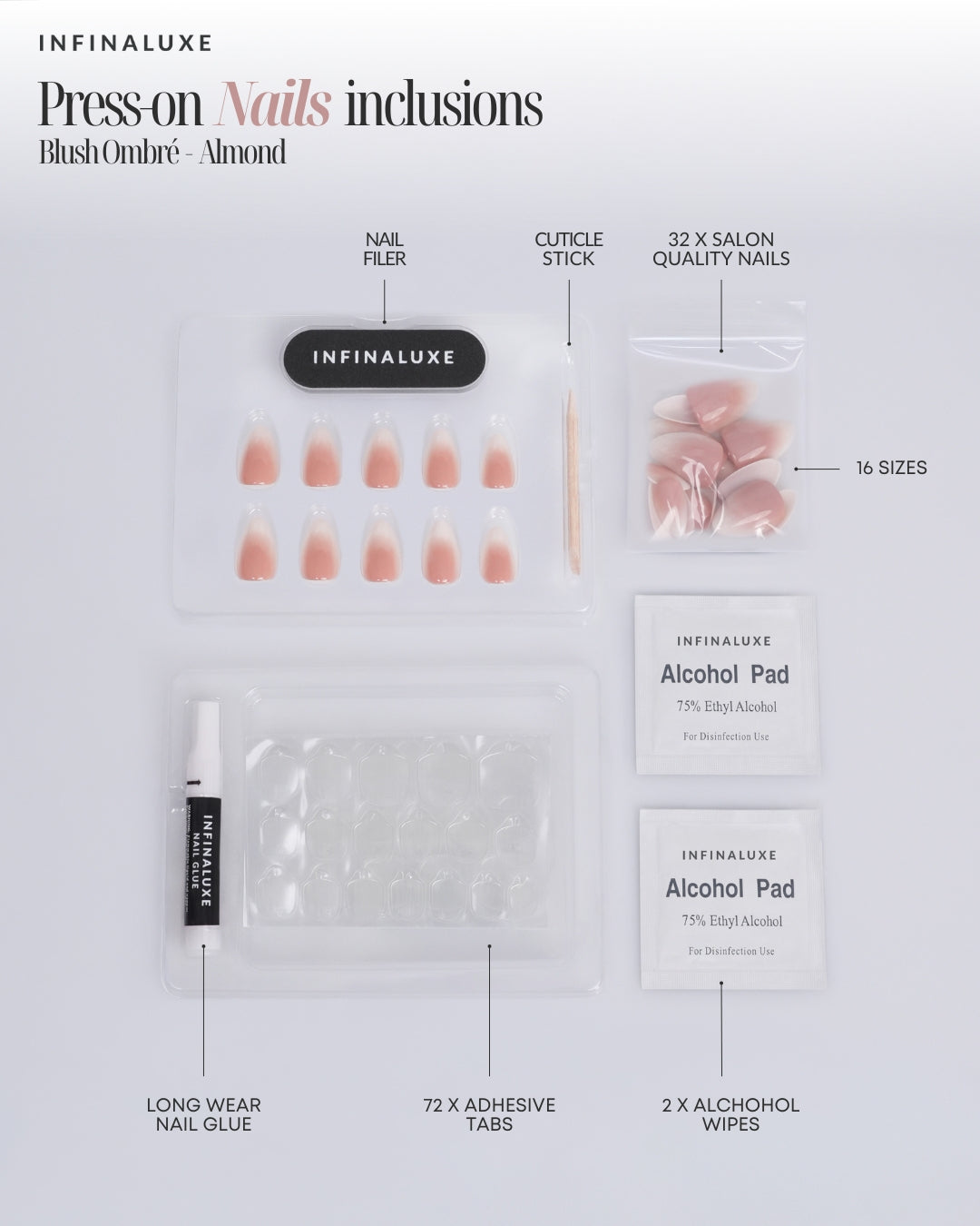 Infinaluxe Press-On Nails - Blush Ombré - Almond